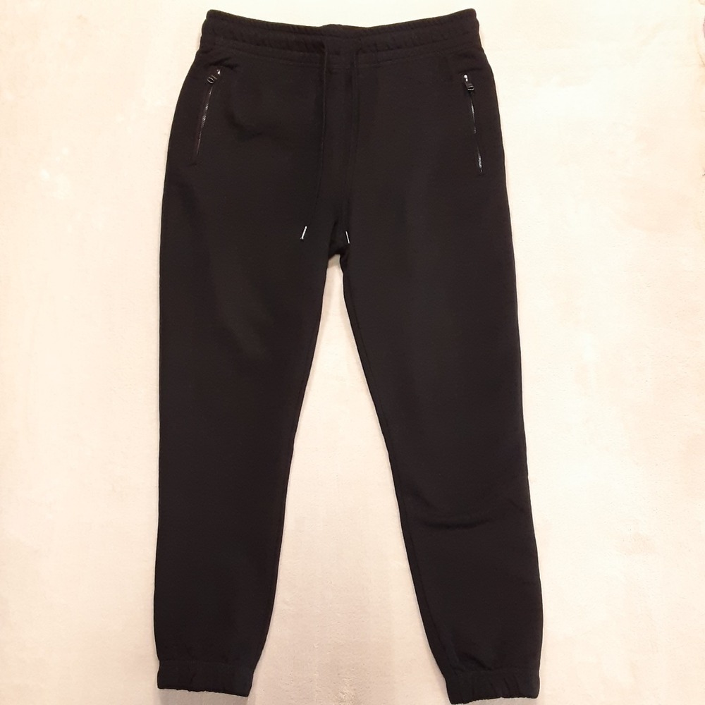 Maison Article Mens Drawstring Terry Jogger Pants Large Black 27" Inseam SP